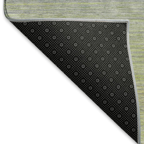 8' X 8' Artichoke Green And Gray Striped Washable Round Rug With UV Protection