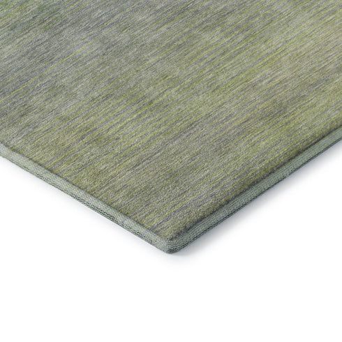 8' X 8' Artichoke Green And Gray Striped Washable Round Rug With UV Protection