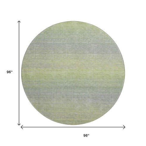 8' X 8' Artichoke Green And Gray Striped Washable Round Rug With UV Protection