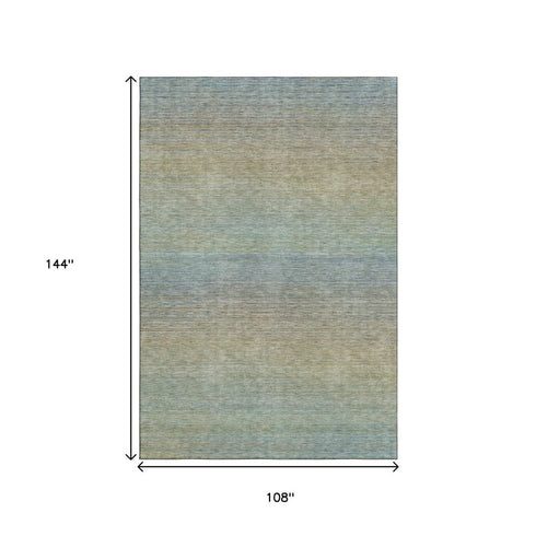 9' X 12' Blue Beige And Taupe Striped Washable Area Rug With UV Protection