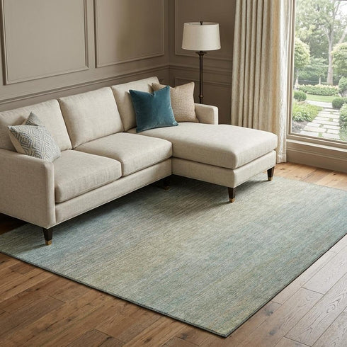 9' X 12' Blue Beige And Taupe Striped Washable Area Rug With UV Protection