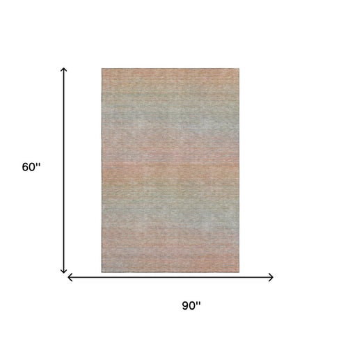5' X 8' Coral Denim Blue And Salmon Striped Washable Area Rug With UV Protection