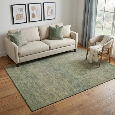 5' X 8' Fern Green And Blue Striped Washable Area Rug With UV Protection