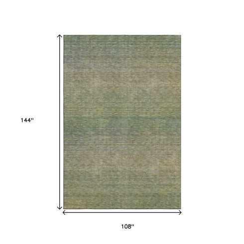 9' X 12' Fern Green And Blue Striped Washable Area Rug With UV Protection