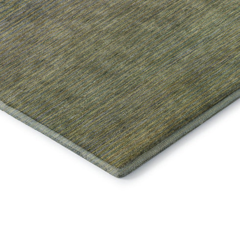 9' X 12' Fern Green And Blue Striped Washable Area Rug With UV Protection