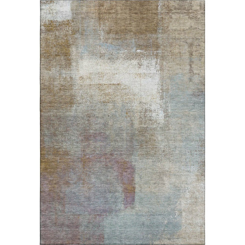 5' X 8' Coffee Ivory And Blue Abstract Washable Area Rug With UV Protection