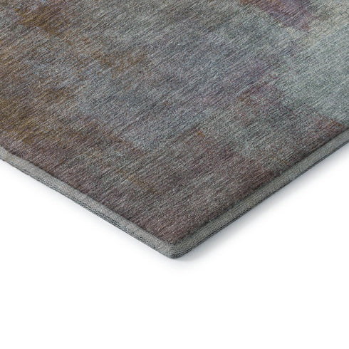 5' X 8' Coffee Ivory And Blue Abstract Washable Area Rug With UV Protection