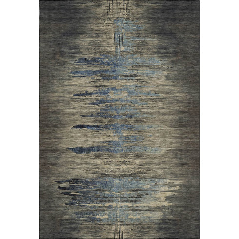 5' X 8' Coffee And Navy Blue Abstract Washable Area Rug With UV Protection