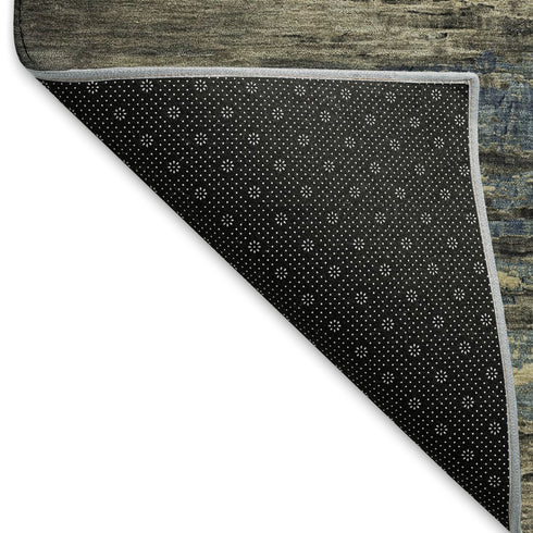 5' X 8' Coffee And Navy Blue Abstract Washable Area Rug With UV Protection