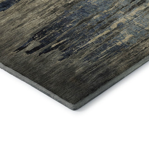 5' X 8' Coffee And Navy Blue Abstract Washable Area Rug With UV Protection