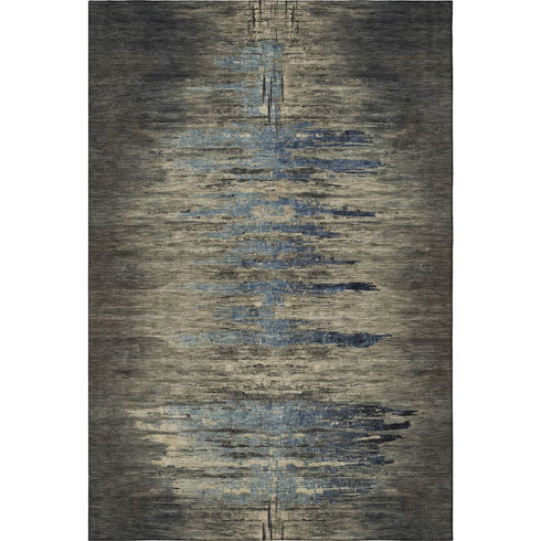 5' X 8' Coffee And Navy Blue Abstract Washable Area Rug With UV Protection