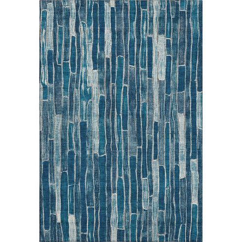 8' Blue And Ivory Striped Washable Area Rug With UV Protection