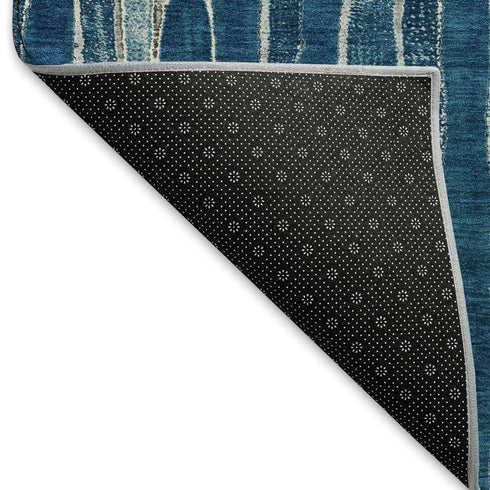 8' Blue And Ivory Striped Washable Area Rug With UV Protection