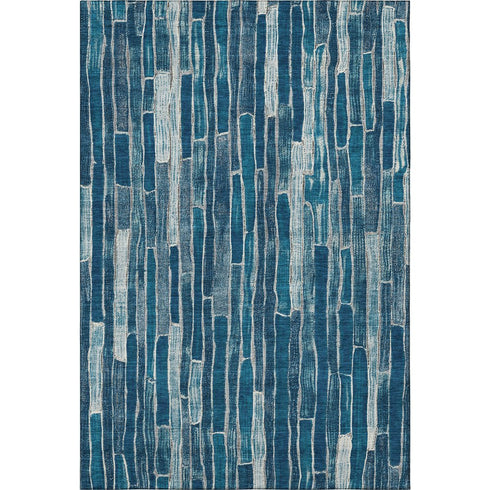 8' Blue And Ivory Striped Washable Area Rug With UV Protection