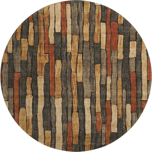 8' X 8' Coffee Rust And Copper Striped Washable Round Rug With UV Protection