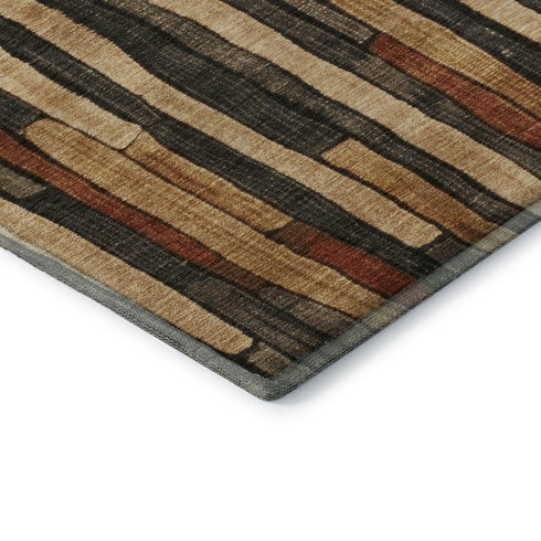 8' X 8' Coffee Rust And Copper Striped Washable Round Rug With UV Protection