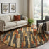8' X 8' Coffee Rust And Copper Striped Washable Round Rug With UV Protection