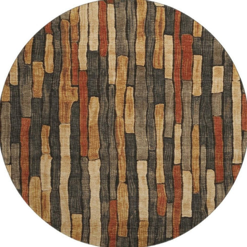 8' X 8' Coffee Rust And Copper Striped Washable Round Rug With UV Protection