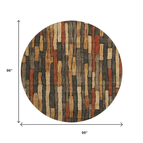 8' X 8' Coffee Rust And Copper Striped Washable Round Rug With UV Protection