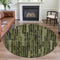 8' X 8' Olive Green And Beige Striped Washable Round Rug With UV Protection