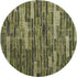 8' X 8' Olive Green And Beige Striped Washable Round Rug With UV Protection