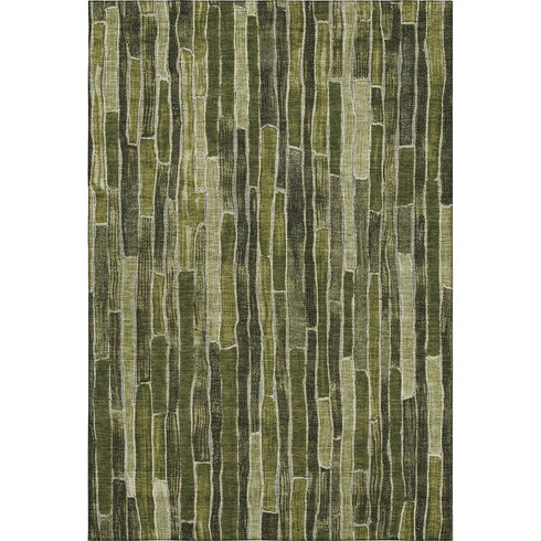 9' X 12' Olive Green And Beige Striped Washable Area Rug With UV Protection