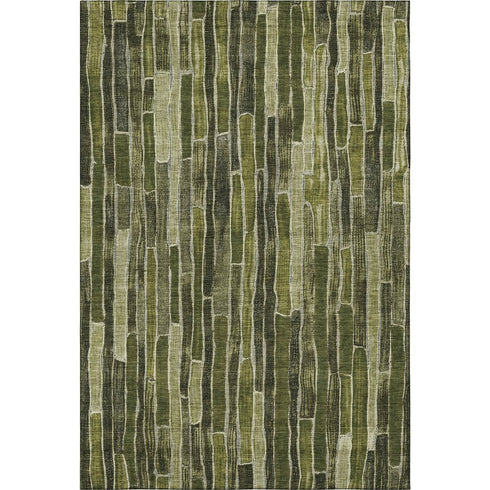 9' X 12' Olive Green And Beige Striped Washable Area Rug With UV Protection