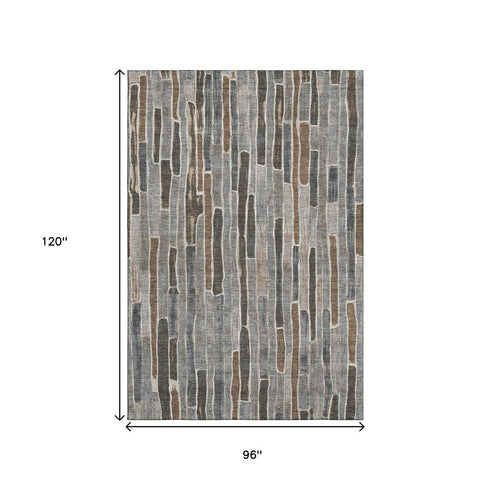 8' Pewter Gray And Silver Striped Washable Area Rug With UV Protection
