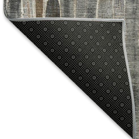 8' Pewter Gray And Silver Striped Washable Area Rug With UV Protection