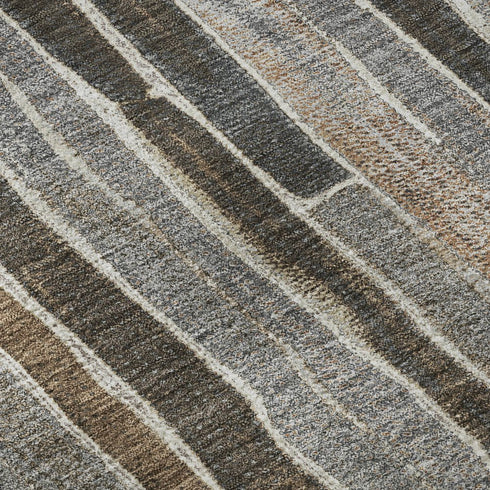 8' Pewter Gray And Silver Striped Washable Area Rug With UV Protection