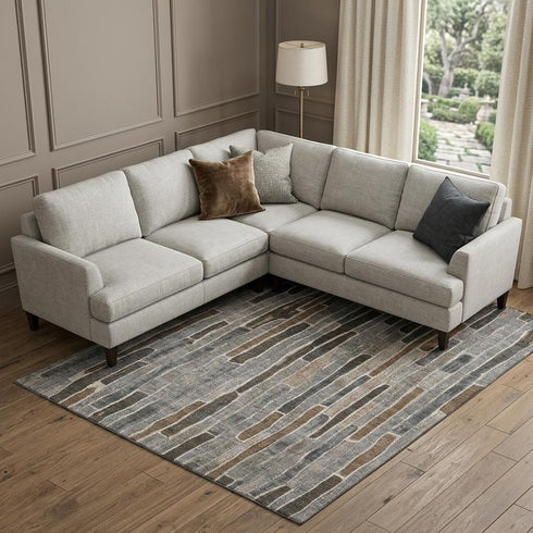 8' Pewter Gray And Silver Striped Washable Area Rug With UV Protection
