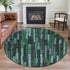 8' X 8' Sage Gray And Teal Striped Washable Round Rug With UV Protection
