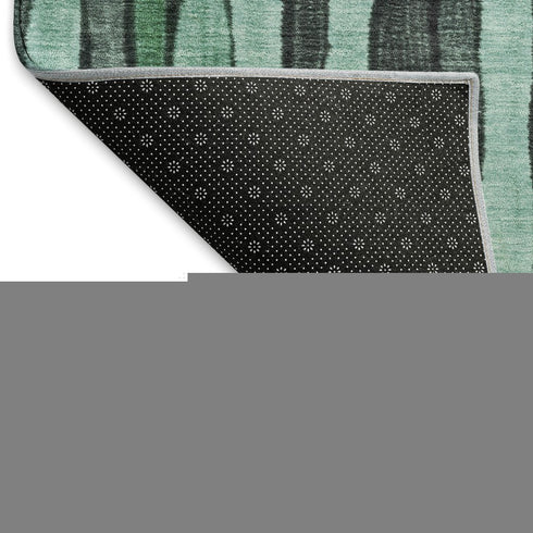 8' X 8' Sage Gray And Teal Striped Washable Round Rug With UV Protection