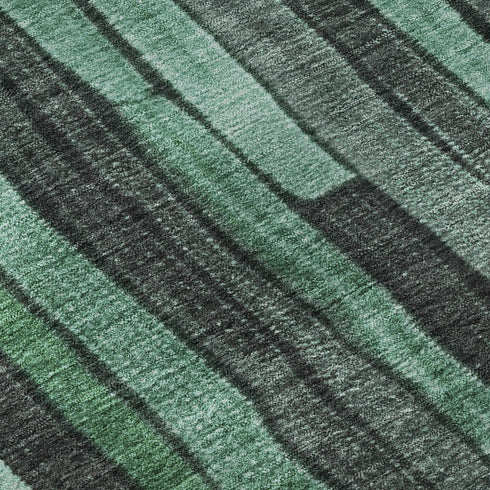 8' X 8' Sage Gray And Teal Striped Washable Round Rug With UV Protection