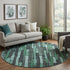 8' X 8' Sage Gray And Teal Striped Washable Round Rug With UV Protection