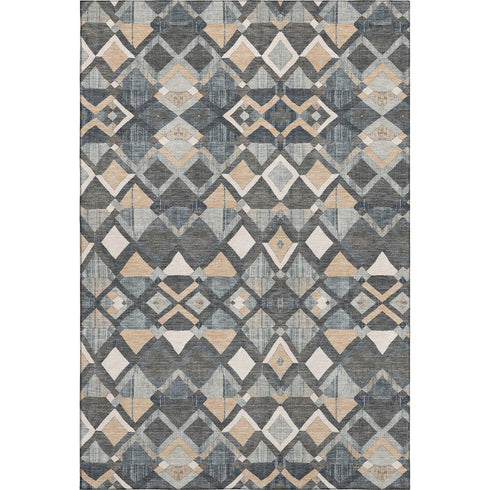 5' X 8' Graphite Peach And Ivory Geometric Washable Area Rug With UV Protection