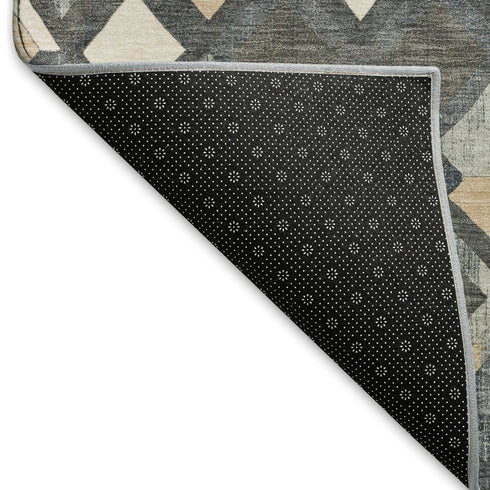 5' X 8' Graphite Peach And Ivory Geometric Washable Area Rug With UV Protection