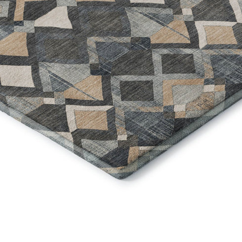 5' X 8' Graphite Peach And Ivory Geometric Washable Area Rug With UV Protection