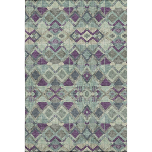 5' X 8' Pale Aqua And Purple Geometric Washable Area Rug With UV Protection