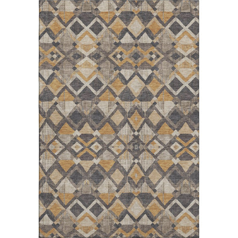 8' Wheat Charcoal And Ivory Geometric Washable Area Rug With UV Protection