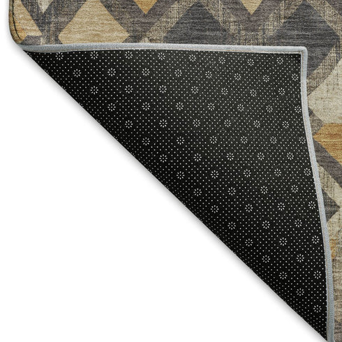 8' Wheat Charcoal And Ivory Geometric Washable Area Rug With UV Protection