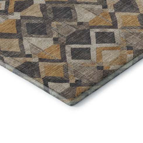 8' Wheat Charcoal And Ivory Geometric Washable Area Rug With UV Protection