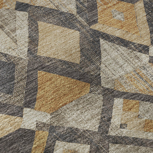 8' Wheat Charcoal And Ivory Geometric Washable Area Rug With UV Protection