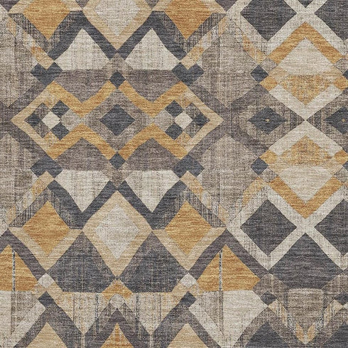 8' Wheat Charcoal And Ivory Geometric Washable Area Rug With UV Protection