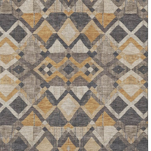 8' Wheat Charcoal And Ivory Geometric Washable Area Rug With UV Protection