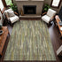 9' X 12' Artichoke Green Copper And Beige Striped Washable Area Rug With UV Protection