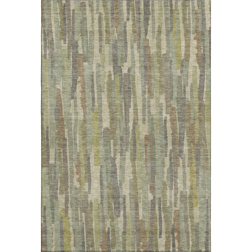 9' X 12' Artichoke Green Copper And Beige Striped Washable Area Rug With UV Protection