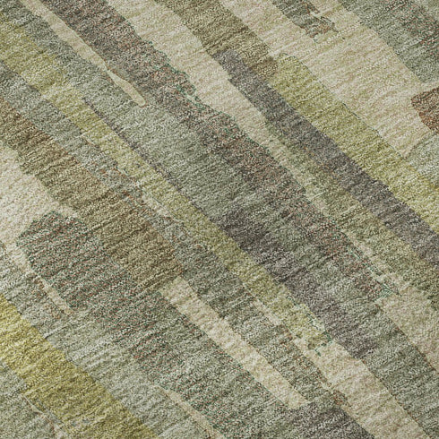 9' X 12' Artichoke Green Copper And Beige Striped Washable Area Rug With UV Protection