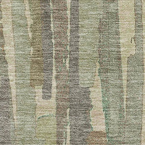 9' X 12' Artichoke Green Copper And Beige Striped Washable Area Rug With UV Protection