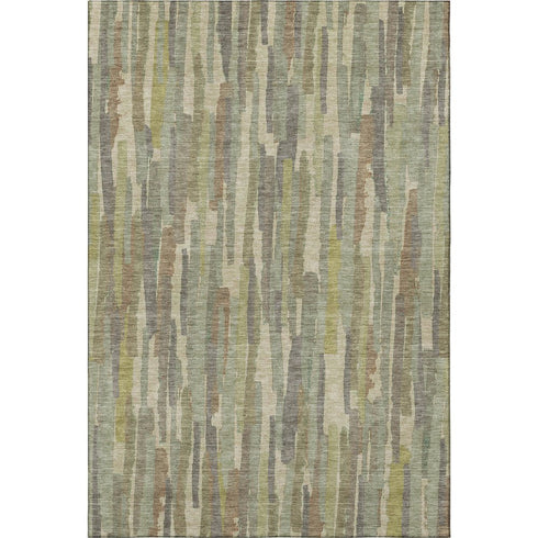 9' X 12' Artichoke Green Copper And Beige Striped Washable Area Rug With UV Protection